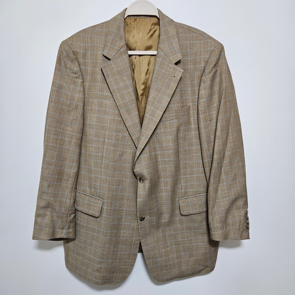 Eduard Dressler Mens Wool Glen Plaid Blazer Jacket Tan Malowan 43 Sport Coat